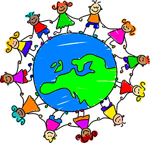 children holding hands around the globe