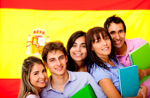 Spanish students with flag.